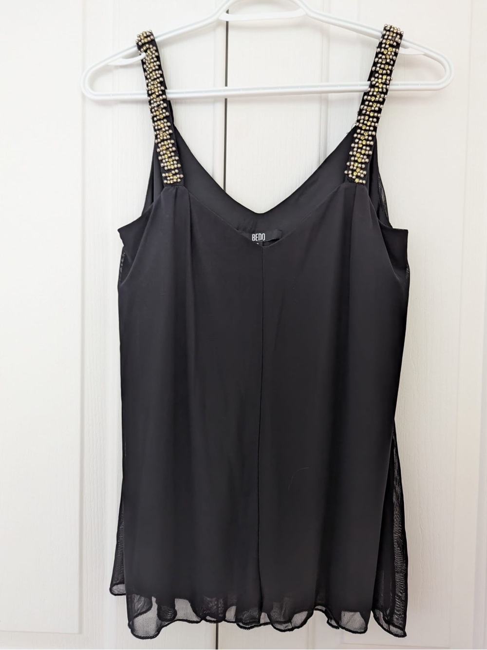 Bedo Black Embellished Strap V-Neck Cami Top